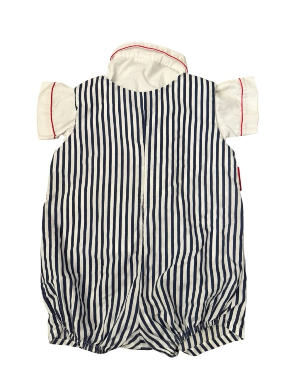 Cuties by Judy Vintage Navy Stripe Sailboat Romper with Red Accents 18 months